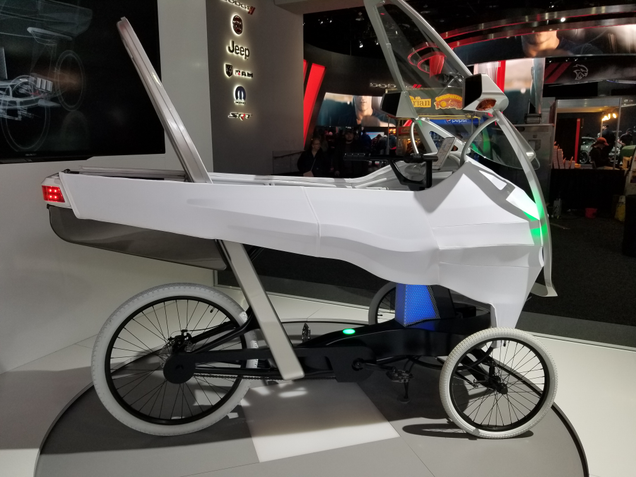 This is supplier DENSO’s Persuasive Electric Vehicle (PEV)—basically an e-bike with smartphone connectivity and turn signals. If this gets more people cycling safely, I’m down.